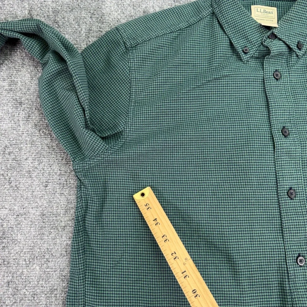 LL Bean Shirt Mens LT Tall Green Wicked Good Flannel Houndstooth Slightly Fitted